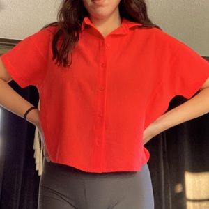 Red button down top